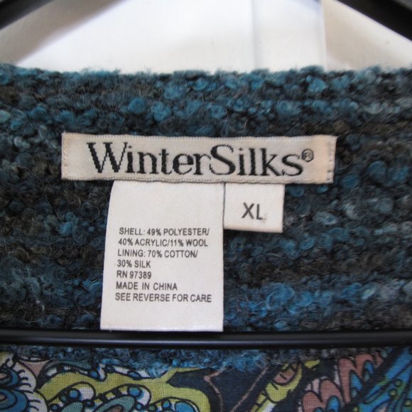 VINTAGE - WINTER SILKS - Silk Wool Blend Turquoise Full Zip Cardigan - Picture 3 of 12